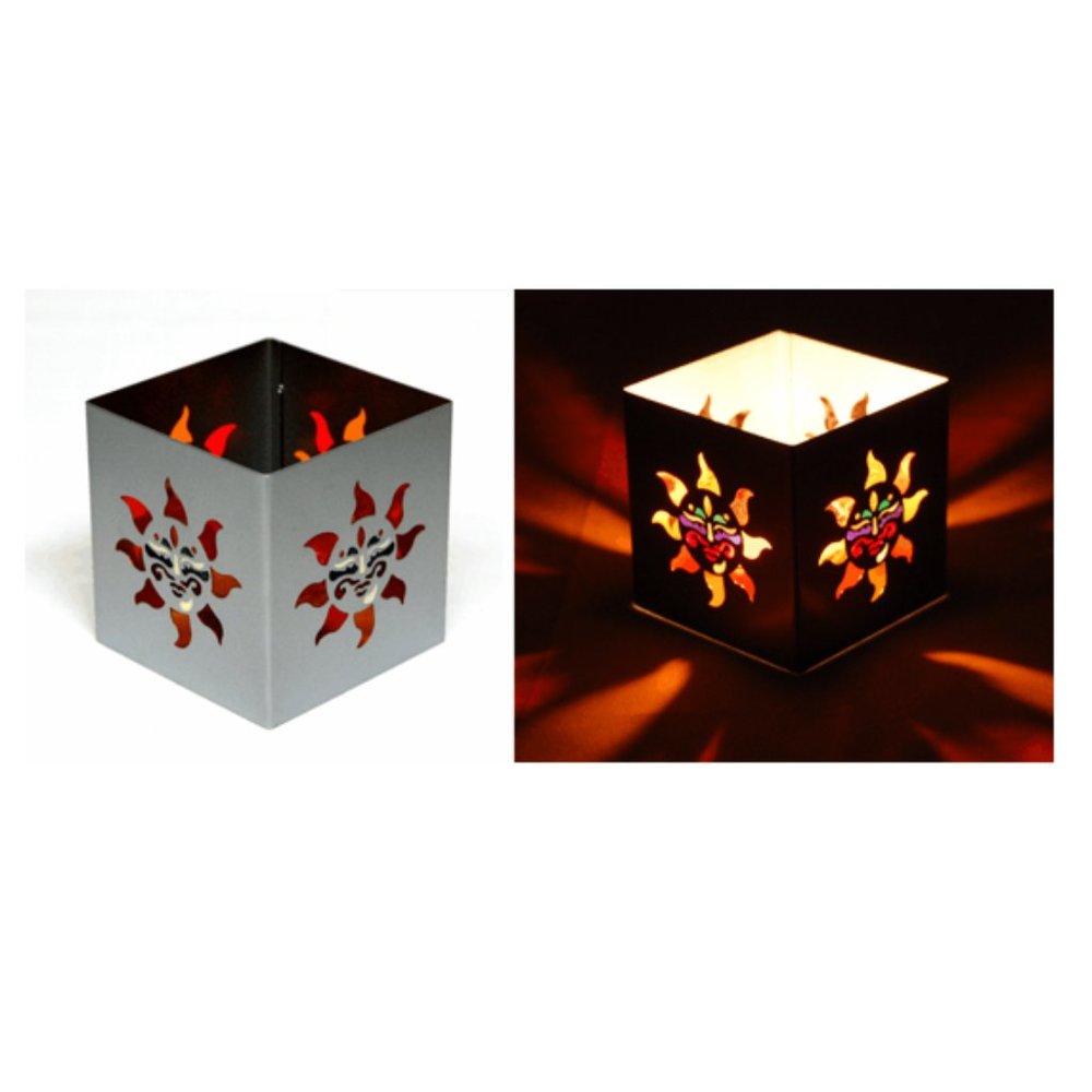 Silver Sun Tealight Candle Holder - 3" Square